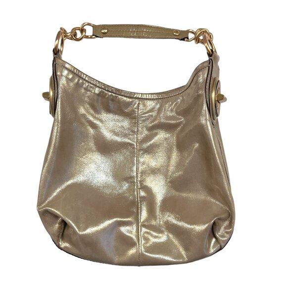 Coach - Vintage - Gold Shiny Large Hobo/ Shoulder Bag - Thick Gold Chain Accents - Picture 10 of 14